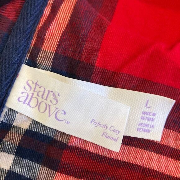 Stars Above 100% Cotton Perfectly Cozy Flannel Red Plaid Long Sleeve Sleep Shirt - Picture 8 of 8